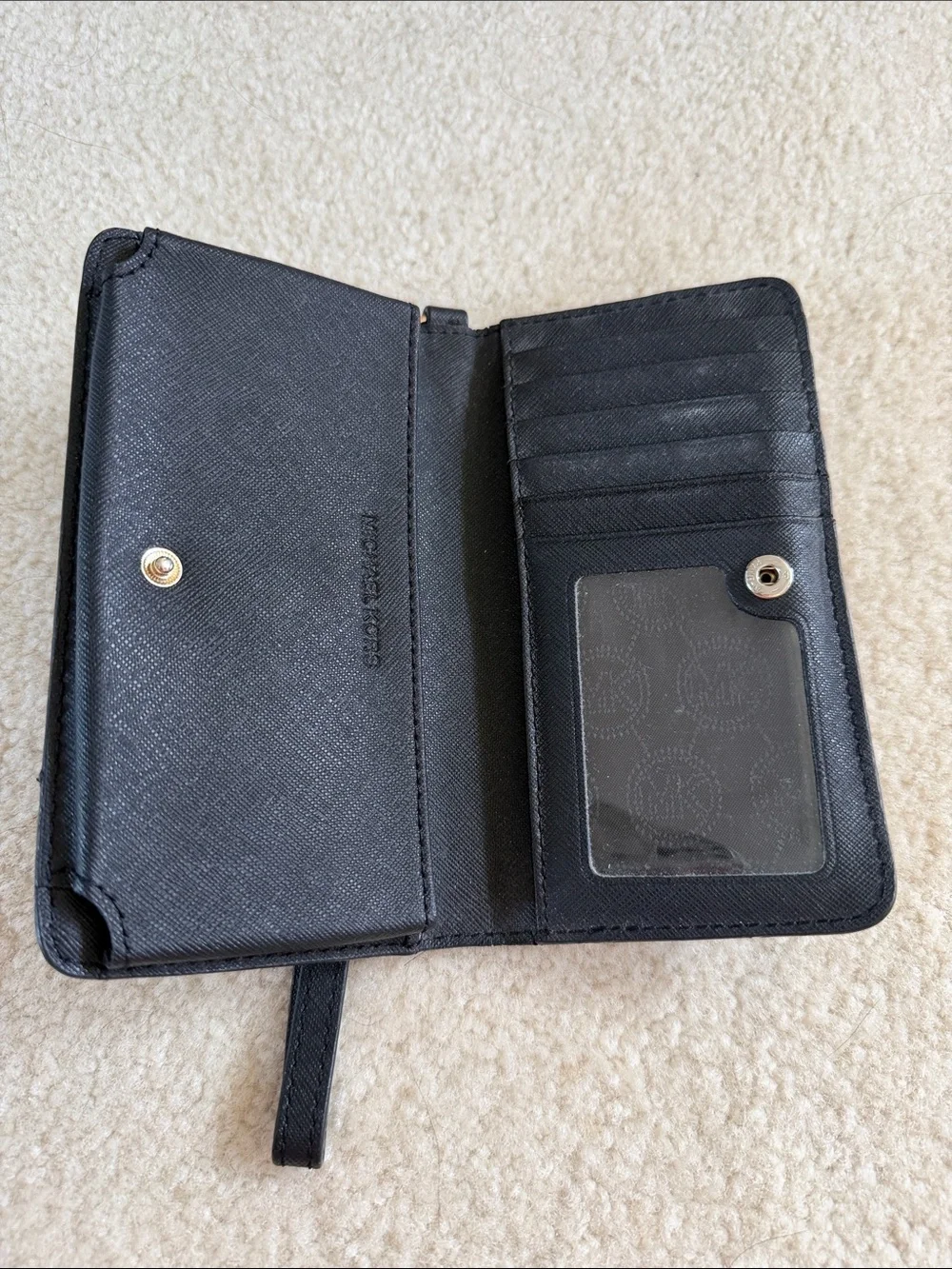 Michael Kors Black Phone Wristlet with Gold Logo